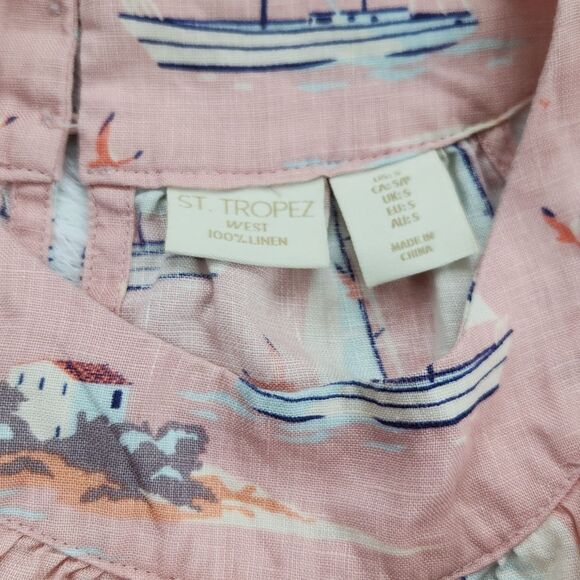 ST.‎ TROPEZ Coastal Boat Print halter neck dress 100% linen blush peach Small - Picture 4 of 6